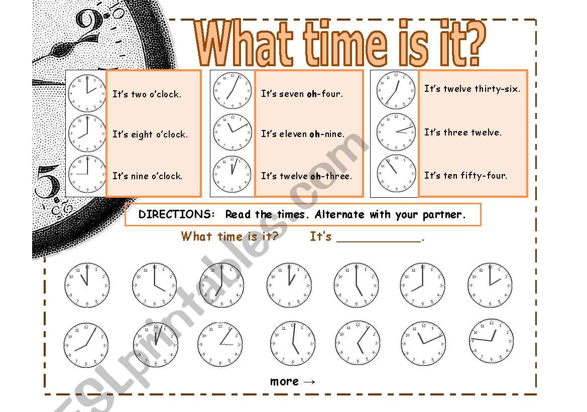 Partner Practice : Telling Time : Clocks [2 pages]
